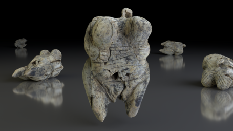 3D model of the Venus from Hohle Fels, duplicated and artfully arranged in a virtual environment.